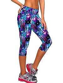 Ancia Womens Tartan Active Workout Capri Leggings Fitted Stretch Tights