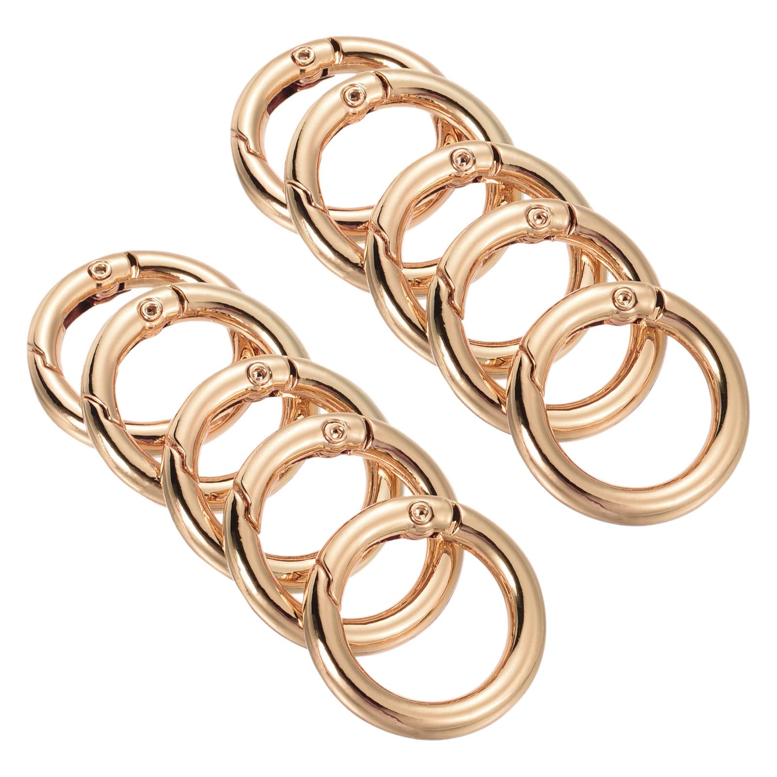 PATIKIL 25x18x4mm Spring Gate O Rings, 10 Pack Round Snap Clip Zinc Alloy for Keyrings Buckle, Light Gold