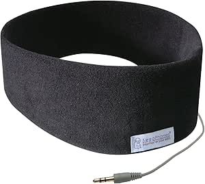 AcousticSheep SleepPhones Classic | Corded Headphones for Sleep, Travel, and More | The Original and Most Comfortable Headphones for Sleeping | Midnight Black - Fleece Fabric (Size M)