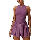ABOCIW Womens Zip Front Tennis Dress High Neck Sleeveless Workout Golf Dresses Build in Shorts with Pockets