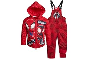 Marvel Kids Snow Suit Set - 2 Piece Spider-Man Spider-Gwen Miles Morales Insulated Winter Jacket & Ski Bib Overalls for Kids