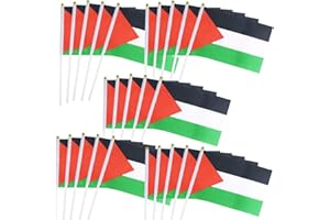 ACCULESS 50 Pack Small Mini Palestine Flags On Stick DIY Palestinian Hand Waving Flags Banners Pennant Decoration for School Office Game Parade Sport Events, Festival Birthday Party Handheld Flags