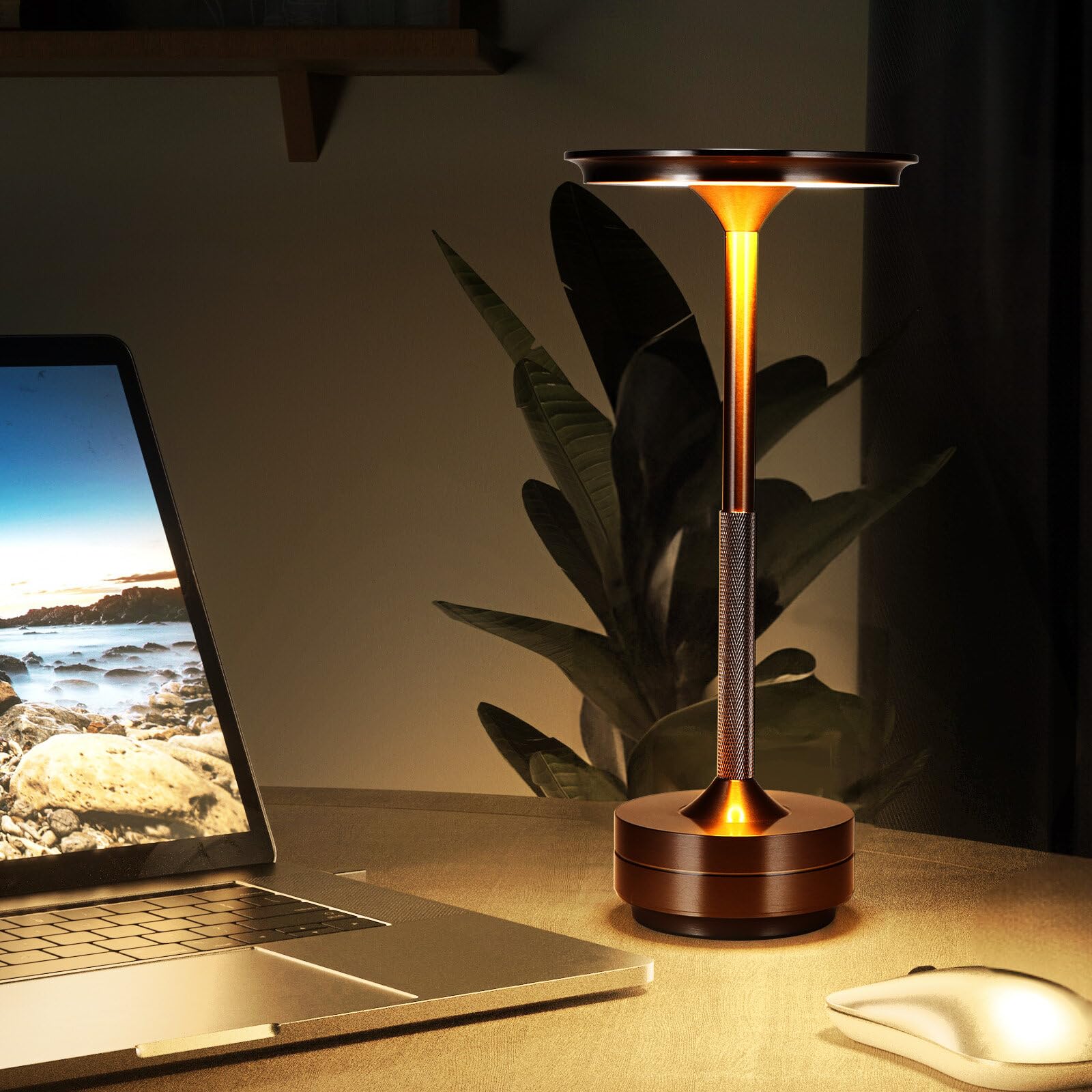 Kinberry Table Lamp - Modern Cordless Rechargeable Bedside Lamp Dimmable 3 Lighting Colors Desk Light Brightness Adjustable Table Light for Bedroom Bar Restaurant(Black)
