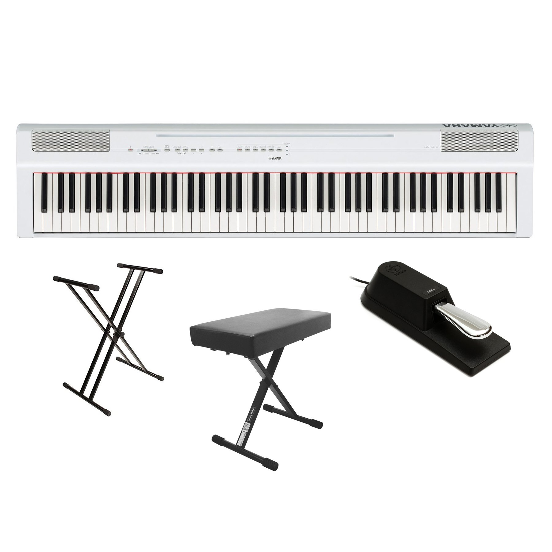 Yamaha P125 88 Weighted Key Digital Piano with Double X Stand, Bench & Pedal (White)