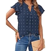 MEROKEETY Women's 2026 Spring V Neck Ruffle Short Sleeve Blouse Summer Swiss Dot Dressy Casual Flowy Shirt Tunic Top