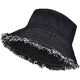 Yonchic Washed Cotton Denim Bucket Hat, Summer Outdoor Wide Brim Lightweight Cap for Women, Beach Packable Travel Hat