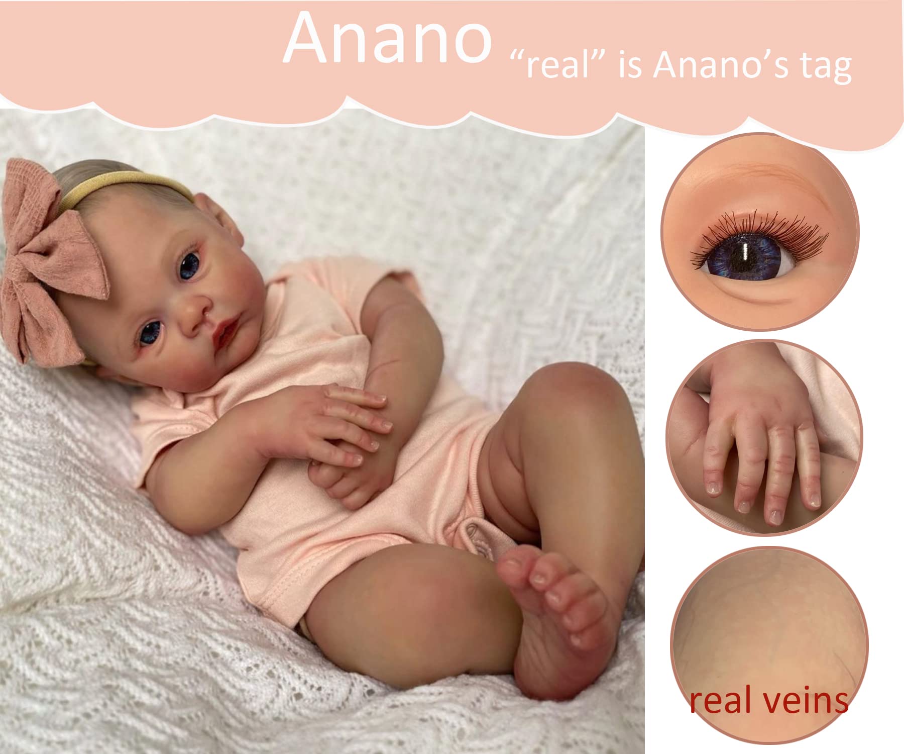Anano 20 Inch Realistic Reborn Baby Doll - Silicone Head & Limbs, Weighted Cloth Body, Veins, Feeding Kit, Blue Eyes - View #11