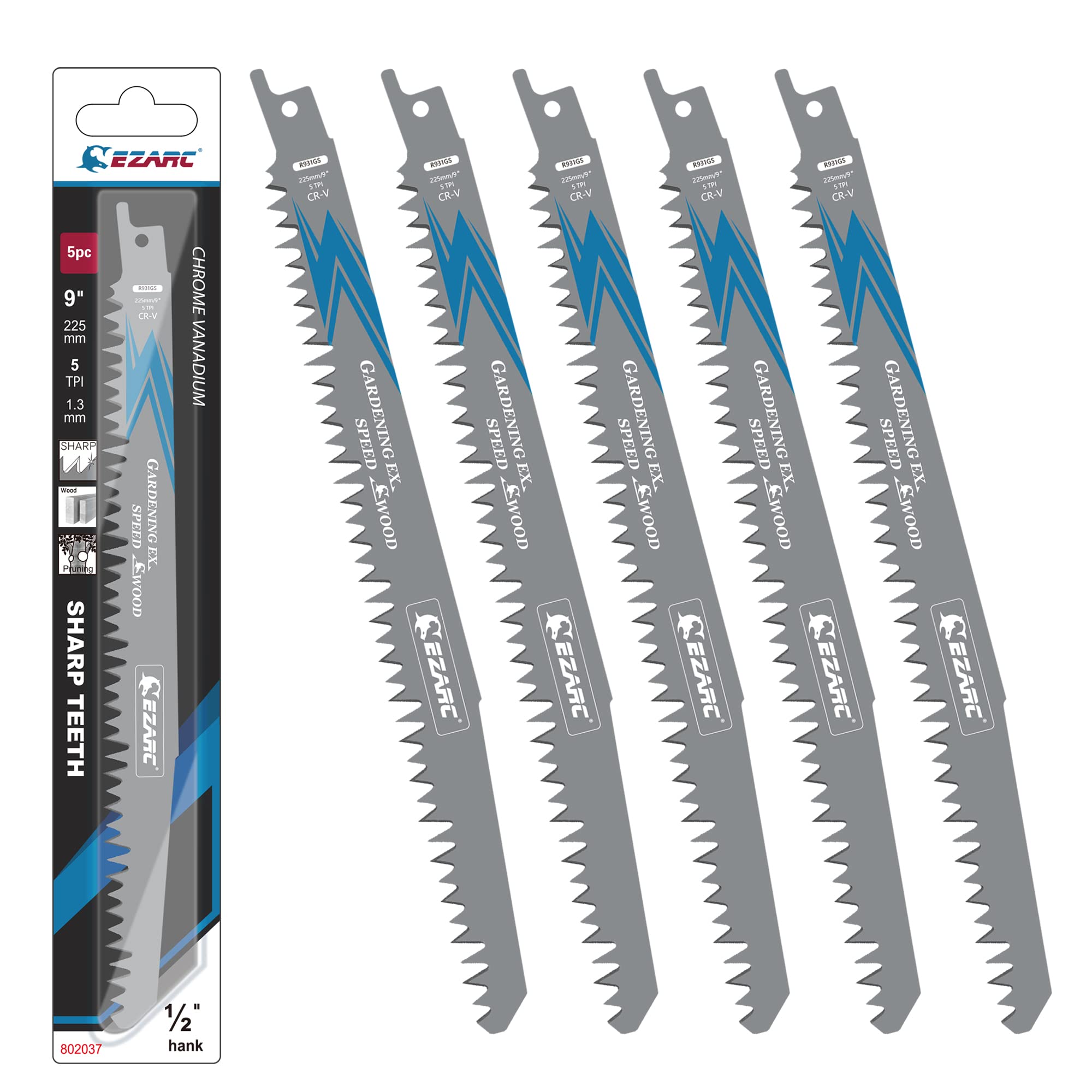 EZARC 5PCS Reciprocating Saw Blades for Wood Cutting Wood Pruning Sawzall Blades 6TPI 225mm