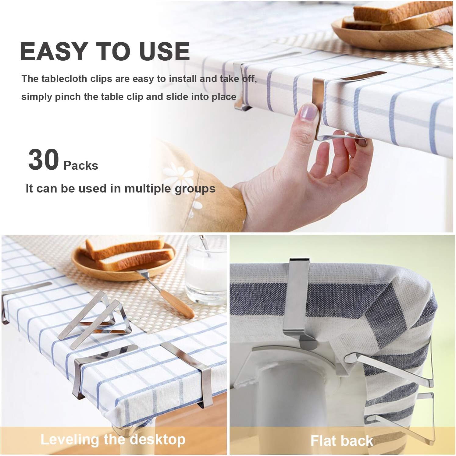 HOOSUN Tablecloth Clips 30 Packs Stainless Steel Picnic Table Cover Clamps for Kitchen Dining Party Outdoor Wedding and Picnics, Table Cloth Holder & Skirt Clips: Kitchen & Dining