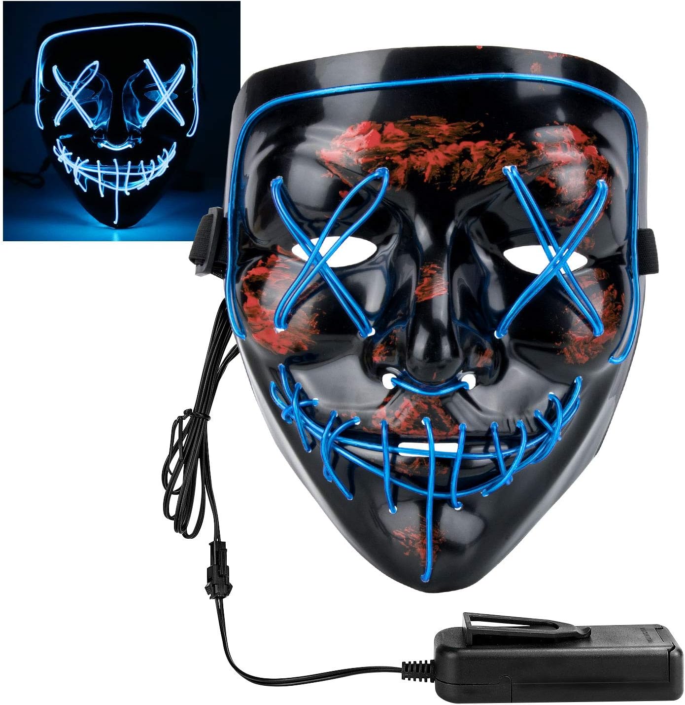 XDDIAS Light up Mask, Halloween LED Masks 4 Modes Changeable for Halloween Carnival Masquerade Party and Cosplay, Blue