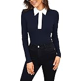 Womens Polo Shirts Fall Clothes for Women Lapel Collared V Neck Long Sleeve Tee Shirt