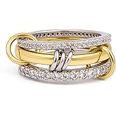18K Gold Plated Stackable Rings for Women Non Tarnish, Sterling Silver Interlocking Ring Set with Cubic Zirconia, Hypoallergenic Mixed Metal Rings, Dainty Daily Wear Gift Jewelry for Anniversary