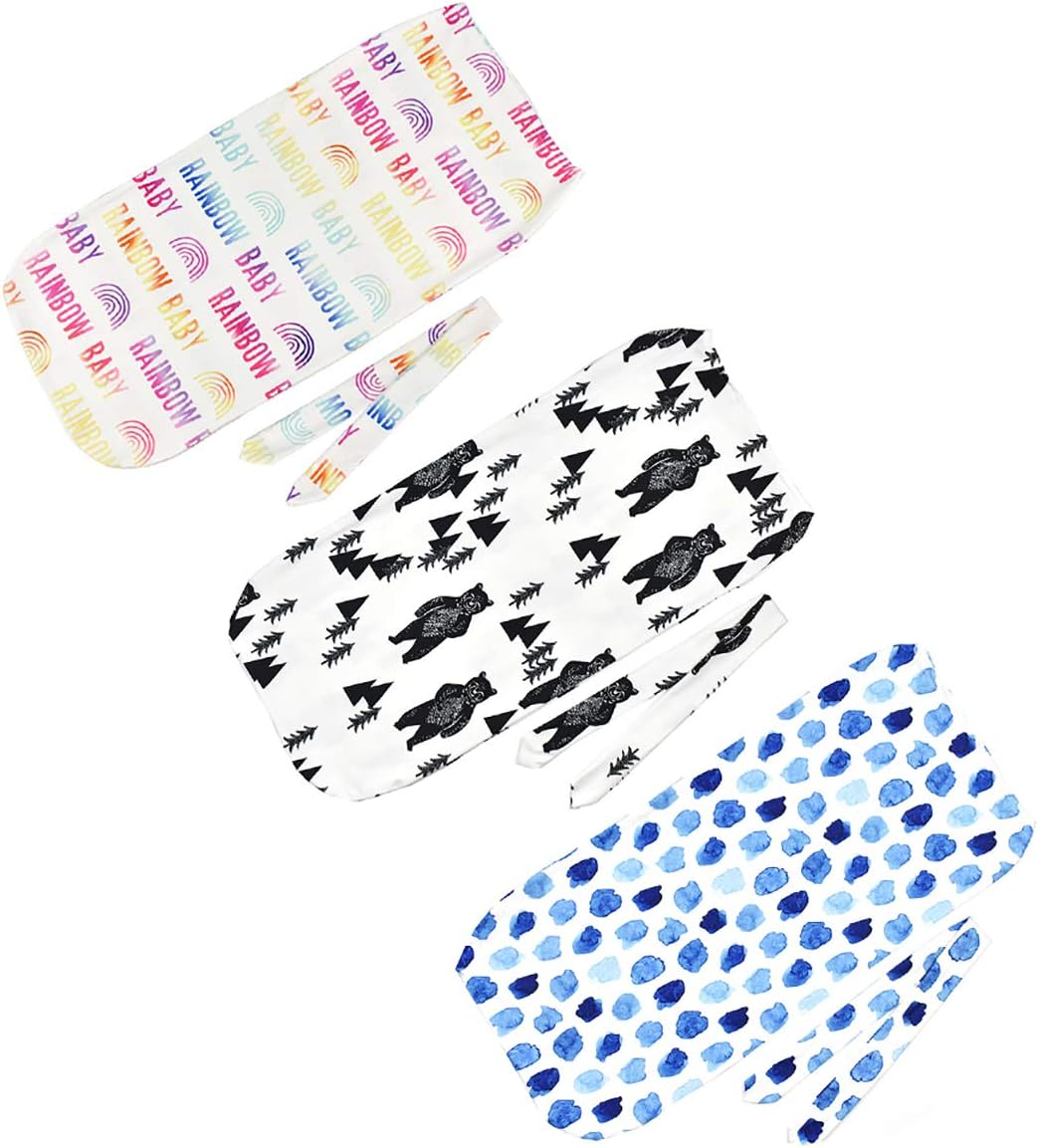 Newborn Baby Swaddle Blanket Headband Set, 3 Pieces Floral Baby Receiving Blanket