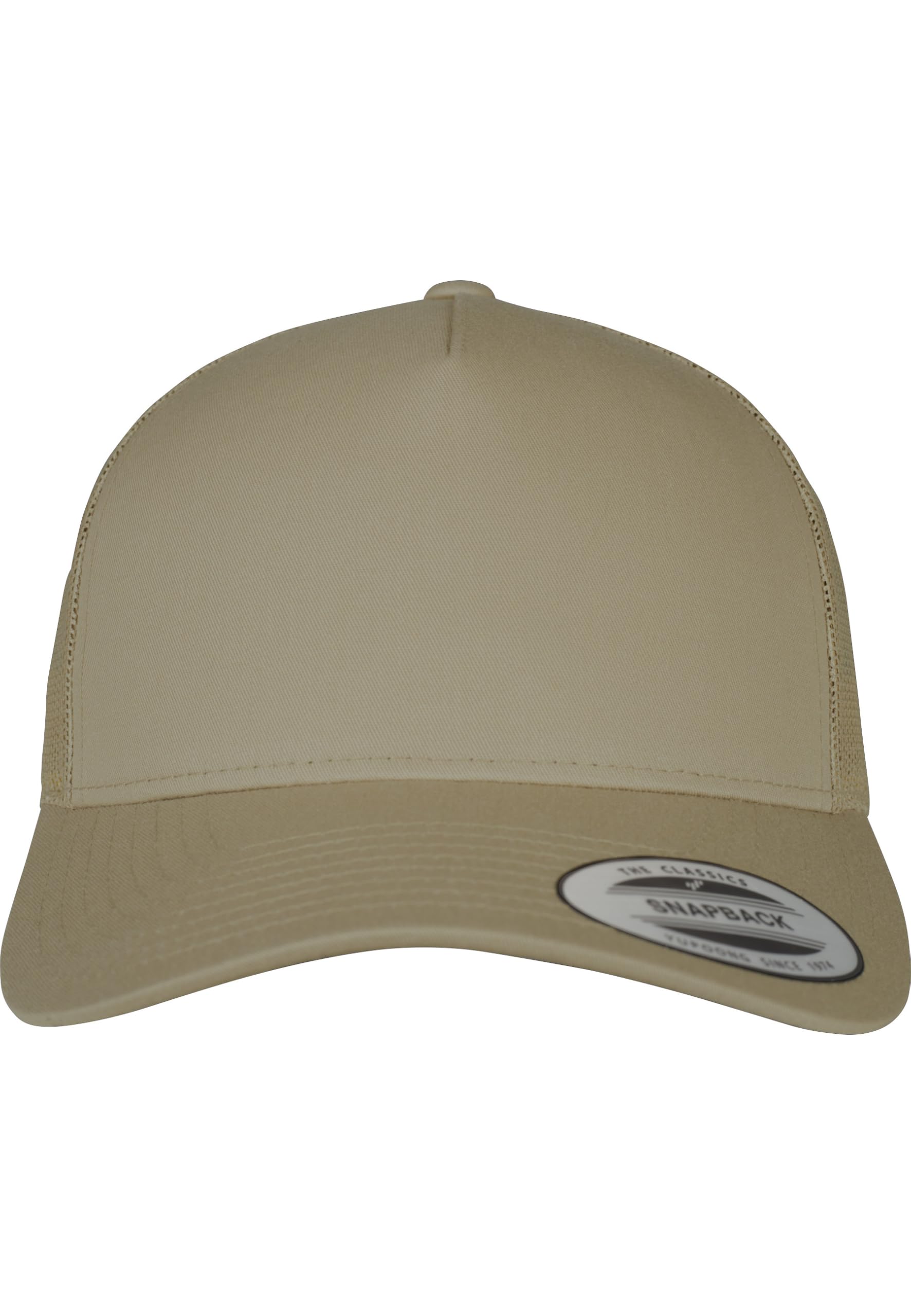 FLEXFIT Trucker Cap, Classic Trucker Hat, Baseball Trucker Cap with 5-Panel and Mesh Back, Adjustable Baseball Hat with Plastic Closure, Headwear, Unisex, Colour: Khaki, Size: One Size