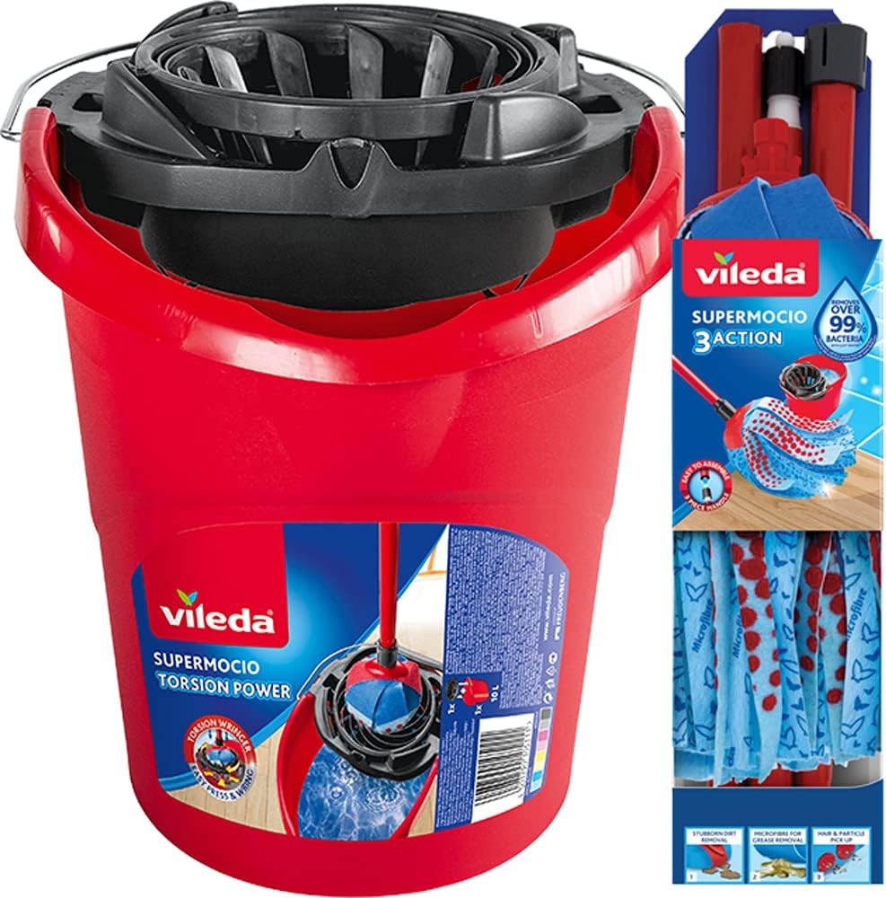 Vileda SuperMocio Compact Mop and Bucket Set 3 Action Microfibre Machine