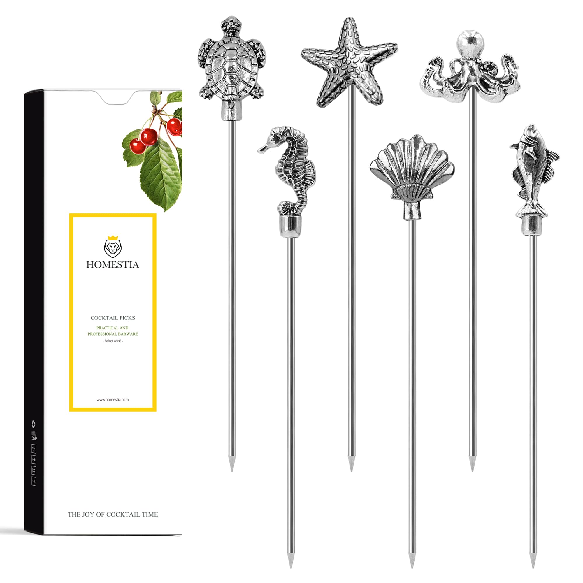 Homestia Metal Cocktail Picks, 4.7" Ocean Series Garnish Swords, 6 Pcs Fancy Martini & Olive Picks, Vintage Cocktail Pins