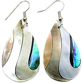 Swimmi Iridescent Paua Abalone Earrings, Natural 2 Tone Mother of Pearl Dangle Drop Seashell Earrings for Women FA267