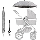 Baby Stroller Parasol, Universal Umbrella with Clamp, 360 Degree Adjustable UV Protection Stroller Sun Shade, Waterproof Umbrella for Trolley, Bike, Wheelchair, Beach Chair