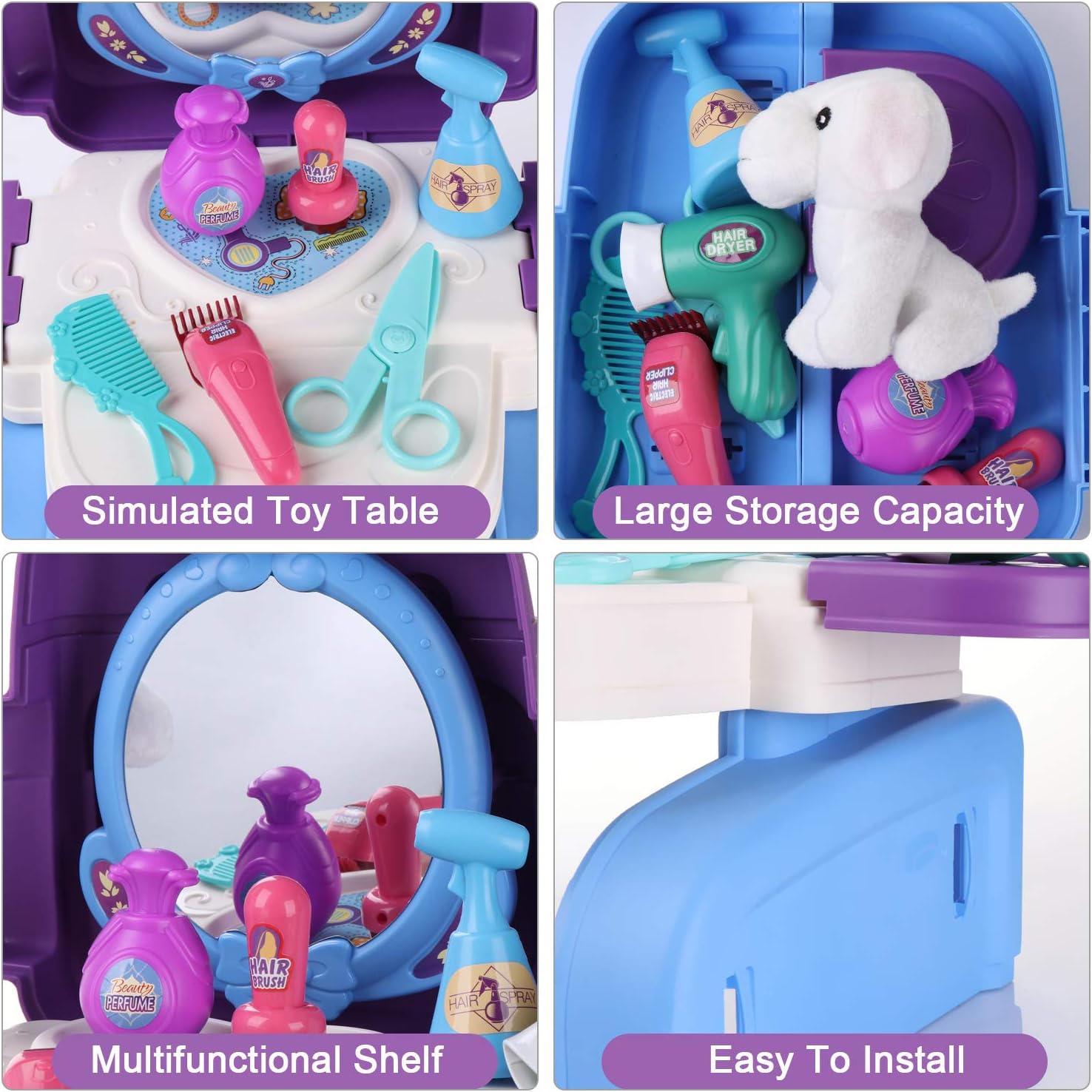 Kids Beauty Hair Salon Toy Pretend Play Hair Styling Set Simulation Hairdressing Kit with 3-in-1 Carrier Backpack, 16Pcs Role Play Educational Toy Pretend Game Gifts for Kids Girls Birthday Christmas: Toys & Games