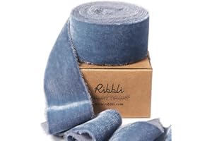 Ribbli Dusty Blue Velvet Ribbon 1.5 Inch Handmade Frayed Vintage Christmas Ribbon for Gift Wrapping Christmas Tree Ornament Wreath Craft Home Decor -3 Yards