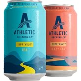 Athletic Brewing Company Craft Non Alcoholic Beer, Vegan IPA &amp; Hazy IPA, Low Calorie Brews, 6 Run Wild, 6 Free Wave, 12 Pack, 12 FL Oz Cans