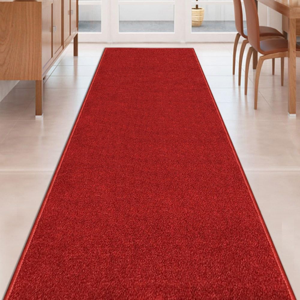 RED Solid Plain Rubber Backed Non-Slip Hallway Stair Kitchen Runner Rug Carpet 31in X 10ft