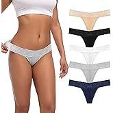 Auithery Thongs for Women Sexy Lace Cotton Panties Tummy Control G String Thong High Rise Underwear Size XS-4XL Pack 5