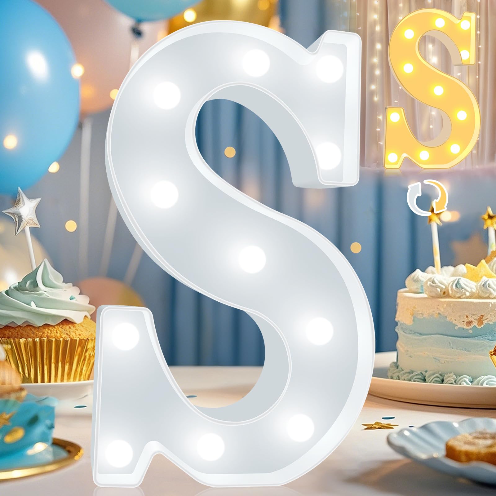 Photo 1 of Pooqla LED Marquee Letter Lights, Warm White and Cool White Decorative Lighted Letters, Light Up Alphabet Letters for Boys Girls, Party, Wedding, Bar, Night Light, Birthday Decoration, Letter S