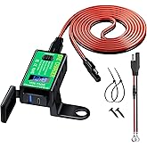 YONHAN Motorcycle Phone Charger, Total 60W 6.8A Dual USB Type C PD & QC 3.0 Motorcycle USB Charger, SAE to USB Adapter with Voltmeter & ON/Off Switch, Waterproof Motorcycle Accessories for Phone