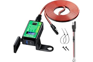 YONHAN Motorcycle Phone Charger, Total 60W 6.8A Dual USB Type C PD & QC 3.0 Motorcycle USB Charger, SAE to USB Adapter with Voltmeter & ON/Off Switch, Waterproof Motorcycle Accessories for Phone