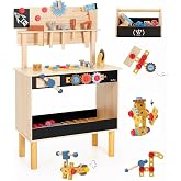 PairPear Wooden Kids Tool Bench, Large Workbench with Tool Set With Toy Box | Pretend Play Creative Building Set, Kids Construction Toy Workbench Workshop