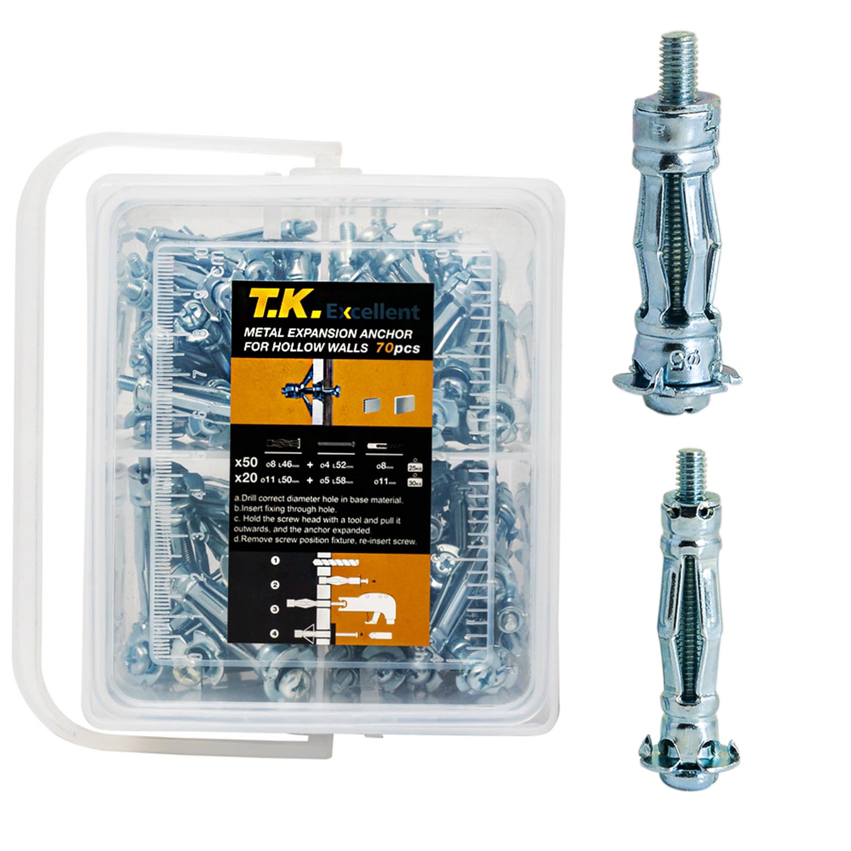 T.K.Excellent Plasterboard Cavity M4,M5 Hollow Wall Anchor Assortment Kit 100pcs