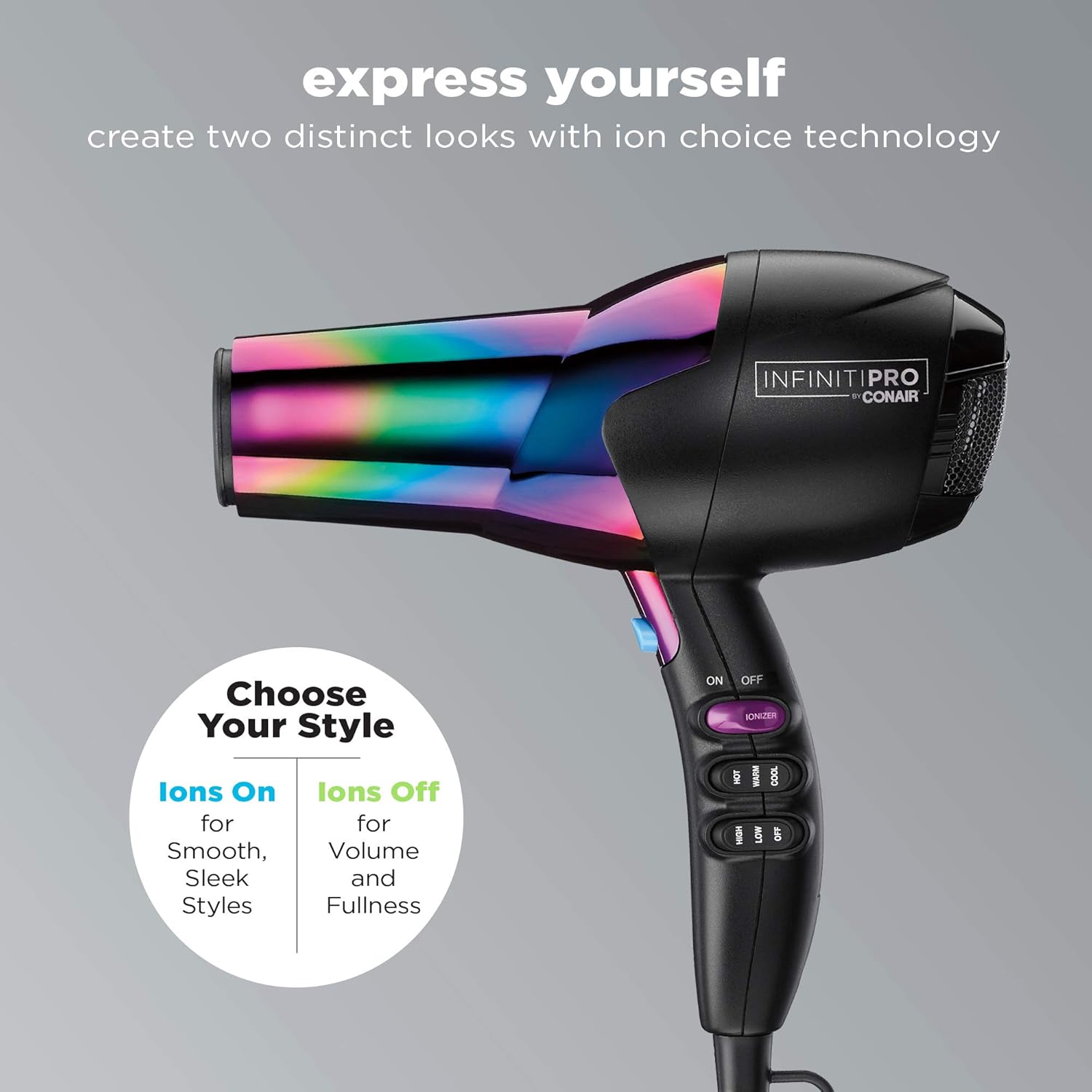Conair INFINITIPRO 1875 Watt Ion Choice Hair Dryer, Rainbow Chrome Finish, Full Size: Beauty