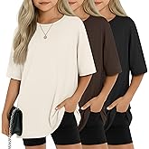 LessonZoo 3 Pack Girls Oversized Shirts Kids Short Sleeve Crew Neck Tops Trendy Summer Basic Tees Loose Fit 5-14 Years