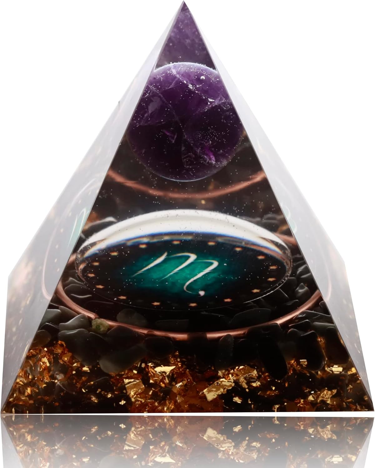 Mixed Media - 12 Zodiac Orgone Crystal Pyramid, Natural Amethyst with Obsidian,Healing Crystals Pyramid for Protection Chakra, Unique Constellation Pyramid for Positive Energy, Healing Money Health(Scorpio)