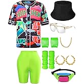 Eyoieyd 80s 90s Outfit for Women Hip Hop Costume Baseball Jersey Shirt Shorts Set, 90s Outfits Women Costume