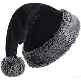 Zhzrche Black Christmas Hat,Super soft plush Santa Hat,Xmas Holiday Hat for Unisex
