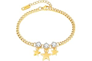 Mgutillart Fashion Star Charm Bracelet Stainless Steel Mini Cuban Link Chain Bracelet