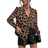 SOLY HUX Women's Button Down Shirts Casual Long Sleeve Print Collar V Neck Blouse Tops