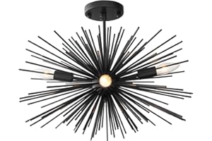 ZIRALIO Black Sputnik Chandelier Modern Dining Room Chandelier Light Fixture Flush Mount Ceiling Light for Bedroom Kitchen Island Entryway Foyer, 19in 10LB Solid Metal