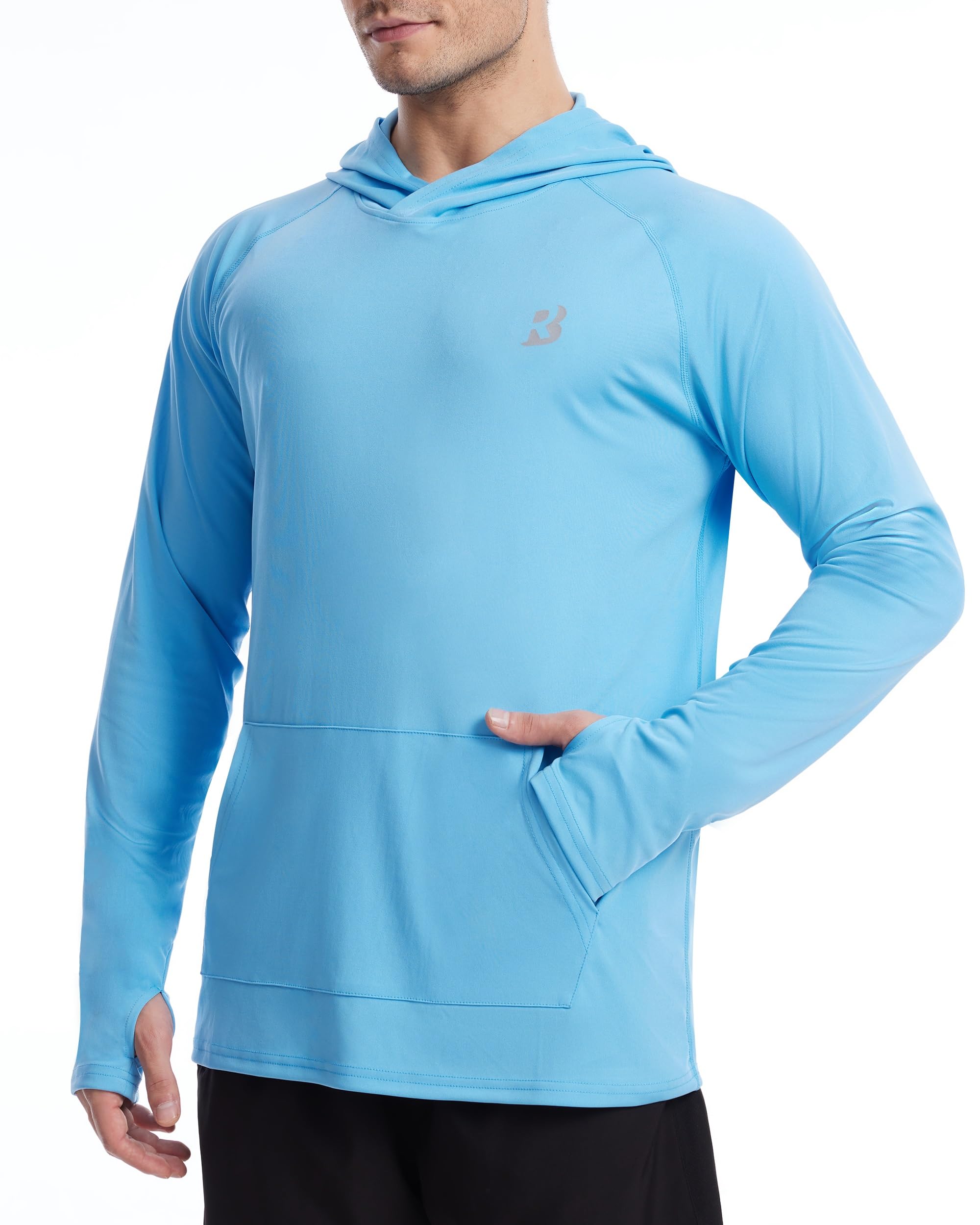 Photo 1 of Roadbox Men's UPF 50+ Sun Protection Hoodie Shirts, Rash Guard Long Sleeve Fishing Hiking Shirt, Swim Workout Lightweight Shirts with Thumbhole