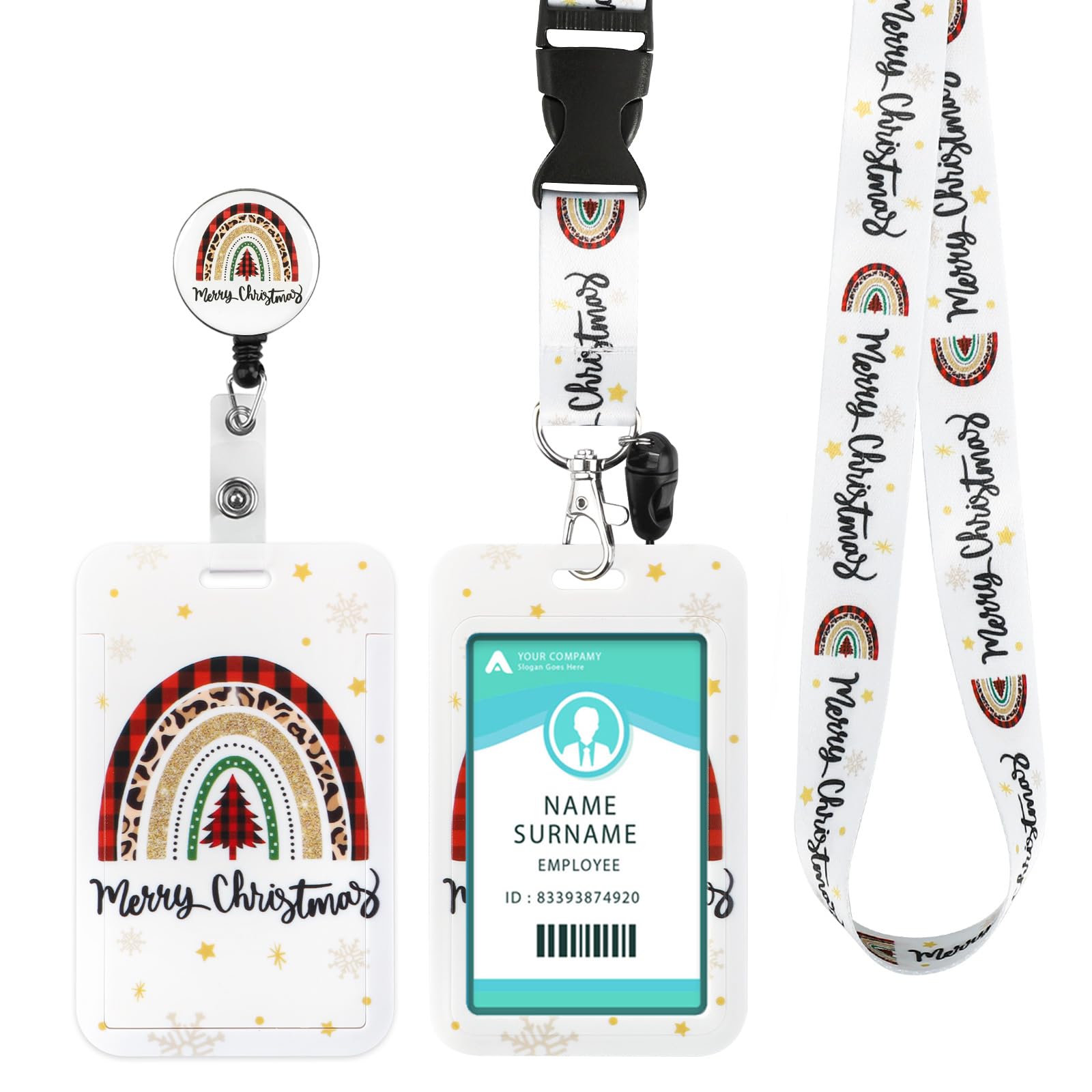 COCHIE Lanyard with Card Holder, Adjustable Retractable BADGE_HOLDER for ID Card, Christmas Tree