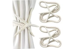 2Pcs Curtain Tiebacks 19.7 Inch Natural Star-Fish Woven Rope Outdoor Curtain Tiebacks Coastal Room Decor for Outdoor, Home, O