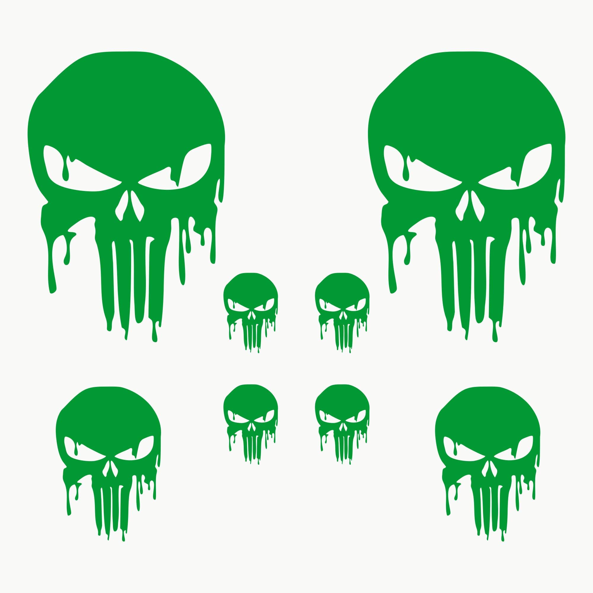 Autodomy Pack of 8 Units Melted Skull Stickers | Sticker Punisher Vinyl Rain and UV Resistant | Skull Sticker External for Car, Helmet and Motorbike | Green
