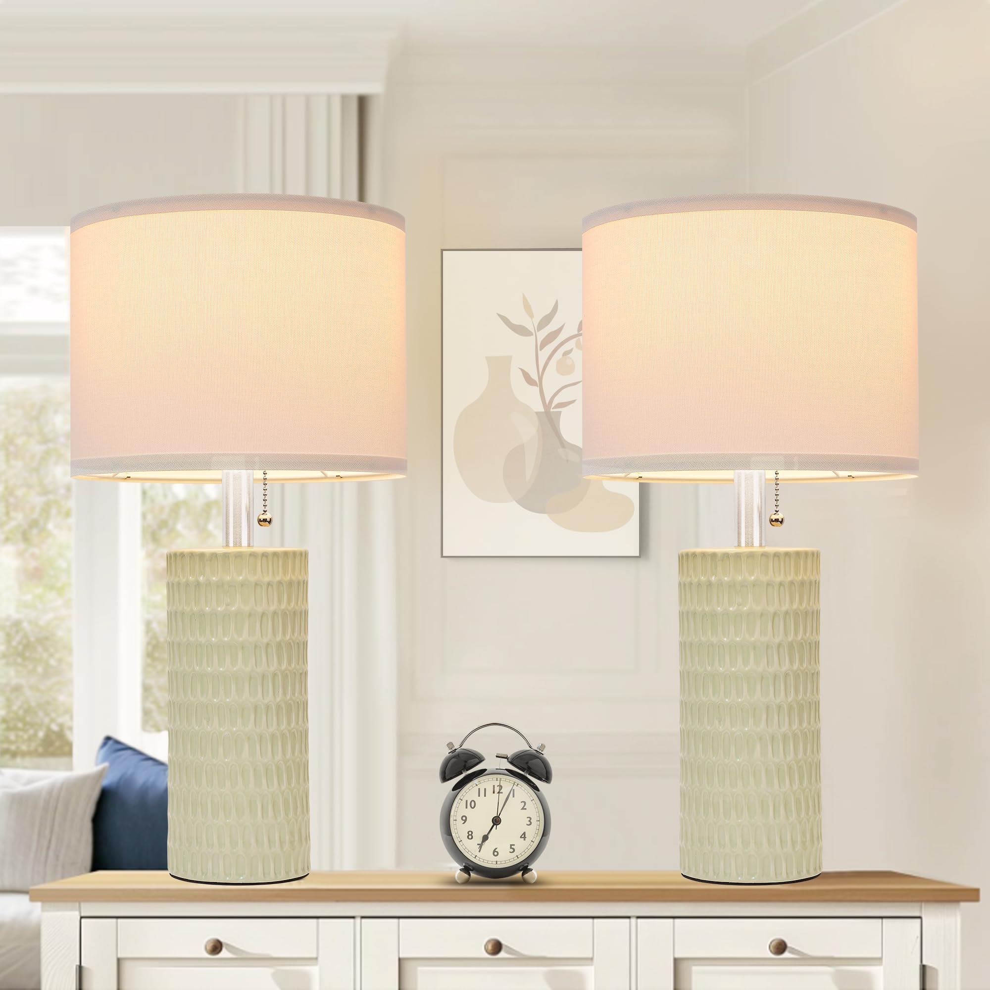 Reaketon Table Lamps for Living Room Set of 2, Ceramic Table Lamps for Bedroom, 20" Modern Lamps for Night Stands, Light Green Image