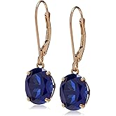Amazon Essentials 14K White Gold Oval Gemstone Dangle Leverback Earrings