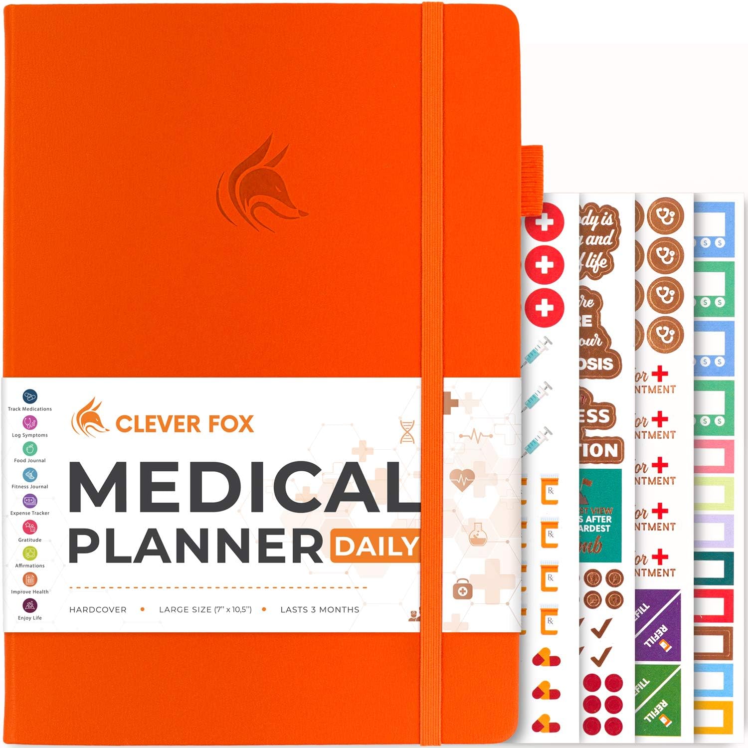 Clever Fox Medical Planner Daily – Medical Notebook, Health Diary, Wellness Journal & Logbook to Track Health – Self-Care Medical Journal – 3 Months, Undated, 18 x 26cm, Hardcover (Orange)