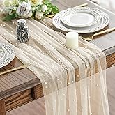 Artoid Mode Pearl Beige Gauze Table Runner 10FT Home Decor | Washable Sheer Dining Wedding Birthday Baby Shower Holiday Party Table Decorations 120 Inch