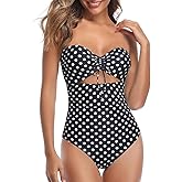 Holipick Women Tummy Control One Piece Swimsuits Strapless Bandeau Bathing Suits Ruched Slimming Swimwear