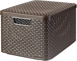 CURVER 205861 - Cesta con Tapa con Efecto Mimbre ...